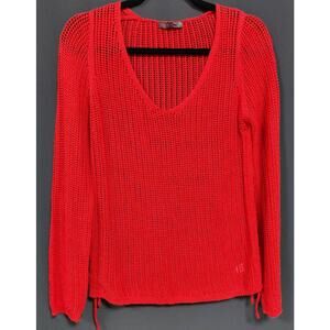 JW Red Knit Sweater Long Sleeve V-Neck Women See Measurements